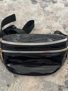 Black Faux Patent Leather Belt Bag